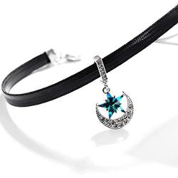 URDEAR Black Choker Necklace for Women Girls, Silver Accented Choker Necklace Charm Pendant Necklace Jewelry Gifts for Women (Moon)