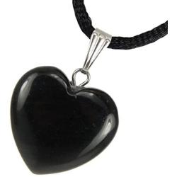 Steampunkers USA Big Heart Collection - 20mm Classic Obsidian Black - 20-22 inch Black Cord – Crystal Gemstone Carved Necklace Charm Handmade