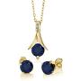 Gem Stone King 3.05 Ct Blue Sapphire Diamond 18K Yellow Gold Plated Silver Pendant Earrings Set
