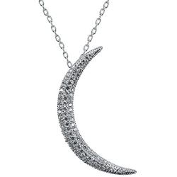 AoedeJ 14K White Gold Crescent Moon Necklace for Women Girls Sterling Silver CZ Dainty Moon Pendant Necklace