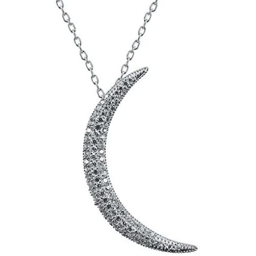 AoedeJ 14K White Gold Crescent Moon Necklace for Women Girls Sterling Silver CZ Dainty Moon Pendant Necklace
