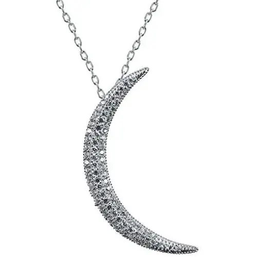 AoedeJ 14K White Gold Crescent Moon Necklace for Women Girls Sterling Silver CZ Dainty Moon Pendant Necklace