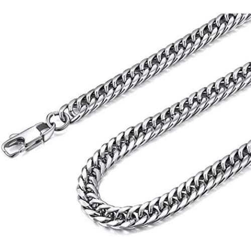 FOCALOOK 6MM Stainless Steel Cuban Link Chain Necklace for Women Men, 22/26/28/30 Inches, 18K Gold Plated/Black Gun Plated, Customized Name Necklace(with Gift Box)