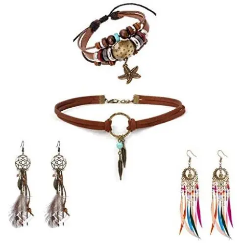Bohemian Leather Jewelry Set Native American Jewelry Boho Leather Choker Necklace Dream Catcher Artificial Feather Dangling Earring Multilayer Starfish Leather Bracelet Jewelry Set for Women Girl Bohemian Leather Jewelry Set Native American Jewelry Boho Leather Choker Necklace Dream Catcher Artificial Feather Dangling Earring Multilayer Starfish Leather Bracelet Jewelry Set for Women Girl
