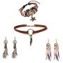 Bohemian Leather Jewelry Set Native American Jewelry Boho Leather Choker Necklace Dream Catcher Artificial Feather Dangling Earring Multilayer Starfish Leather Bracelet Jewelry Set for Women Girl