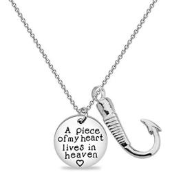 Zuo Bao Memorial Fish Hook Cremation Ash Urn Necklace A Piece of My Heart Lives in Heaven Jewelry Sympathy Loss Gift for Her