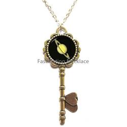 Saturn Key Necklace Astrology Jewelry Chronos Key Necklace God of Time Jewelry Planet of Karma Key Necklace Gift for Capricorn Key Necklace Planet Jewelry，AQ200