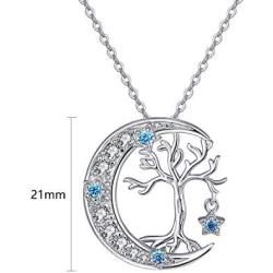 TANGPOET Tree of Life Necklace S925 Sterling Silver Crescent Moon Necklaces Opal Cubic Circonia Pendant Jewelry Gift for Women Mother Daughter