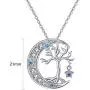 TANGPOET Tree of Life Necklace S925 Sterling Silver Crescent Moon Necklaces Opal Cubic Circonia Pendant Jewelry Gift for Women Mother Daughter