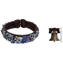 NOVICA Lapis Lazuli Woven Cuff Bracelet, 6.5'', Ocean Day