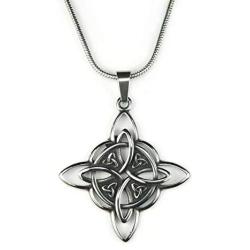 Witches Knot Necklace, with 18'' Snake chain, Witchs Star the Magic Knot Wiccan Pendant 4-Pointed Celtic Star Charm Triquetra Wicca Magick Pure Stainless