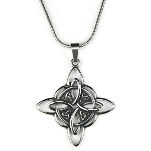 Witches Knot Necklace, with 18'' Snake chain, Witchs Star the Magic Knot Wiccan Pendant 4-Pointed Celtic Star Charm Triquetra Wicca Magick Pure Stainless Witches Knot Necklace, with 18'' Snake chain, Witchs Star the Magic Knot Wiccan Pendant 4-Pointed Celtic Star Charm Triquetra Wicca Magick Pure Stainless