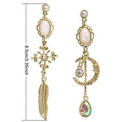 Asymmetrical Stars and Moon Dangle Stud Earrings for Women Planet Earrings with Clear Crystal for Girls