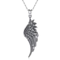 LOOVE Angel Wings Necklace Sterling Silver Guardian Angel Wings Pendant with 18'' Chain, Charm Jewelry Gift for Women Girl