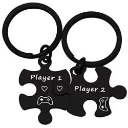 CHENVA Couple Keychain Set Player 1 Player 2 Puzzle Keychains Gamer Couple Gift His and Hers Jewelry