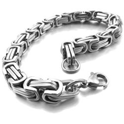 INBLUE 8mm Wide 316L Stainless Steel Bracelet Byzantine Link Chain Bracelet for Men Women Boys Water Resistance (5 Colors - Silver Black Gold Silver and Silver and Gold, 4 Lengths - 7.5'' 8'' 8.5'' 9'')