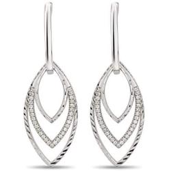 14K Gold Plated Sterling Silver three leaf-shaped drop dangle earrings with cubic zirconia simulated diamonds