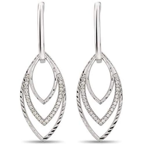 14K Gold Plated Sterling Silver three leaf-shaped drop dangle earrings with cubic zirconia simulated diamonds 14K Gold Plated Sterling Silver three leaf-shaped drop dangle earrings with cubic zirconia simulated diamonds