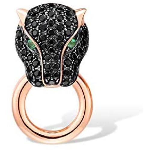 Santuzza Black Panther Spinel Rose Gold 14K Plating Pendant for Women 925 Sterling Silver Leopard Head Pendants