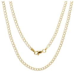 Nuragold 14k Yellow Gold 2.5mm Cuban Chain Curb Link Diamond Cut Pave Two Tone Pendant Necklace, Mens Womens Lobster Lock 16'' 18'' 20'' 22'' 24'' 26''