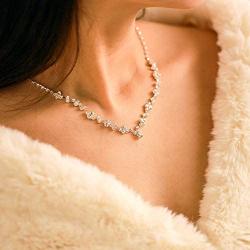 Yean Bride Silver Bridal Necklace Earrings Set Crystal Wedding Jewelry Set Rhinestone Choker Necklace for Women and Girls (Set of 3)