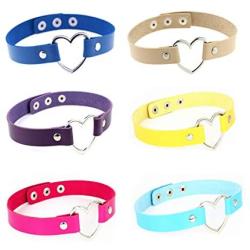 Tvoip 6Pcs Hot PU Leather Punk Heart Studded Choker Necklace Rivet Buckle Collar Necklace Gift for Women Jewelry