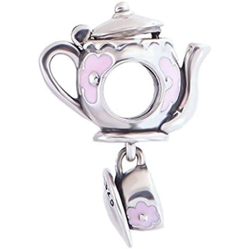 SPARKL Jewellery Teapot and Cup 925 Sterling Silver Bead for Pandora Charm Bracelet/European Style Charm Bracelets