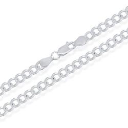 NYC Sterling Mens 5mm Solid Sterling Silver .925 Curb Link Chain Necklace, Made in Italy