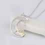 Jingran Two-Tone Cute Cat on the Moon And Star Pendant Necklace for Women Gift Girl