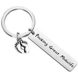 FUSTMW Midwife Gifts Fucking Great Midwife Keychain Nurse Midwife Thank You Gift for Doula with Baby Footprint Charm Midwife Graduation Gifts