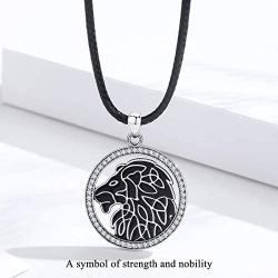 Eusense Lion Necklace Sterling Silver Celtic Lion King Heads Pendant Necklaces Lion Jewelry for Men, Women