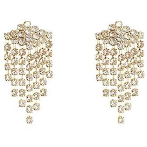 Rhinestone Chandelier Tassel Dangle Earrings Dainty Short Fringe Chain Earrings