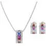 Multicolor AAA CZ Necklace & Earrings Jewelry Set Trendy Cubic Zirconia Omega Clip Earring Cable Chain