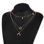Ckecharfa Boho Gold Layered Necklace Sequins Choker Necklace Summer Beach Moon Pendant Chain Wave Neck Chains Beaded Jewelry for Women and Girls