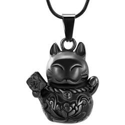 Cremation Jewelry Fortune Cat Pendant Pet Urn Necklace Ashes Keepsake Holder Memorial Urn Necklace Gifts for Pet Lovers