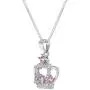 925 Sterling Silver Girls Pink -Clear Cubic Zirconia Crown Princess Necklace 925 Sterling Silver Girls Pink -Clear Cubic Zirconia Crown Princess Necklace