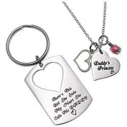 LParkin Dad Daughter Necklace Jewelry, Father Daughter Keychain Jewelry, Daddys Girl Birthday Necklace Set, Theres This Girl Who Stole My Heart She Calls Me Daddy