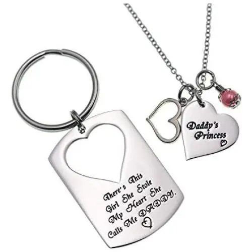 LParkin Dad Daughter Necklace Jewelry, Father Daughter Keychain Jewelry, Daddys Girl Birthday Necklace Set, Theres This Girl Who Stole My Heart She Calls Me Daddy LParkin Dad Daughter Necklace Jewelry, Father Daughter Keychain Jewelry, Daddys Girl Birthday Necklace Set, Theres This Girl Who Stole My Heart She Calls Me Daddy