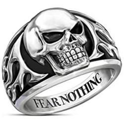 Skull Ring for Men, Gothic Demon Skull Head Ring, Punk Rock Skull Totem Ring, Vintage Black Eye Skull Bone Amulet Ring, Hip Hop Halloween Biker Ring, Viking Skull Jewelry Gift for Men Boys