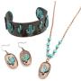 3 Piece Mixed Metal Cactus Concho Jewelry Set - Necklace, Cuff Bracelet, and Earrings