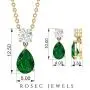 2.07 CT Emerald Necklace and Earrings, D-VSSI Moissanite Jewelry Set, Gold Pendant and Earring, Pear Shaped Green Gemstone Pendant Gifts (AAA Quality)