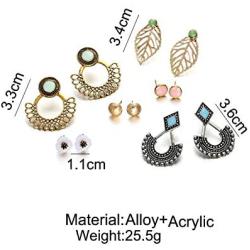 ZRosse 6 Piars Bohemian Leaf Flower Pearl Crystal Earrings Set Fashion Retro Zircon Crystal Charm Ear Studs for Women and Girls