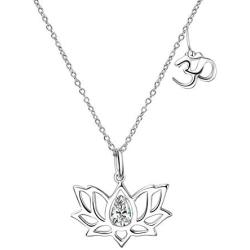 YFN Yoga Lotus Flower Pendant Necklace with Om Symbol Sterling Silver with Pear Shape Cubic Zirconial Lotus Flower Jewelry Earrings for Mom Women Wife Mother Day Birthday Gift (Lotus Necklace)