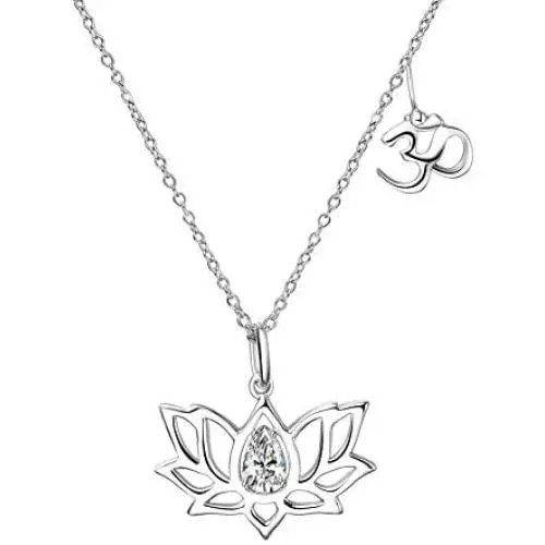 YFN Yoga Lotus Flower Pendant Necklace with Om Symbol Sterling Silver with Pear Shape Cubic Zirconial Lotus Flower Jewelry Earrings for Mom Women Wife Mother Day Birthday Gift (Lotus Necklace)