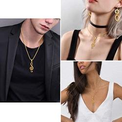 Hipunk Music Note Necklace Mens Skull Head 316L Stainless Steel Punk Musicial Pendant 18k Gold/Black Gun Plated Musician Jewelry