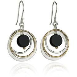 Stera Jewelry 925 Sterling Silver & Gold-Filled Multi Hoops Turquoise or Black Onyx Dangle Earrings