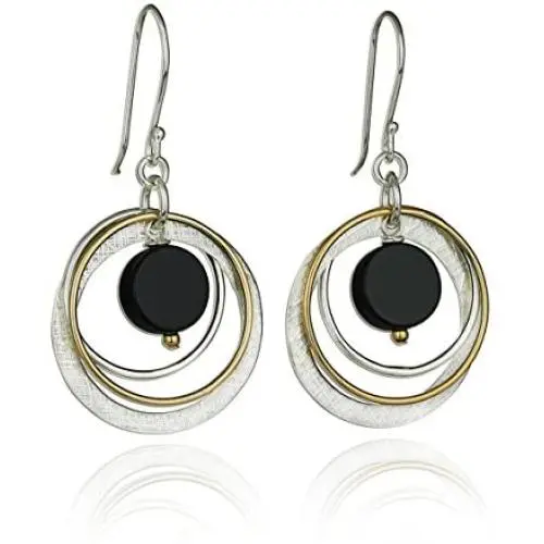 Stera Jewelry 925 Sterling Silver & Gold-Filled Multi Hoops Turquoise or Black Onyx Dangle Earrings Stera Jewelry 925 Sterling Silver & Gold-Filled Multi Hoops Turquoise or Black Onyx Dangle Earrings