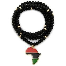 CBC Crown Slanted Pan African Colored Africa Map Continent Pendant on Wooden Bead Necklace