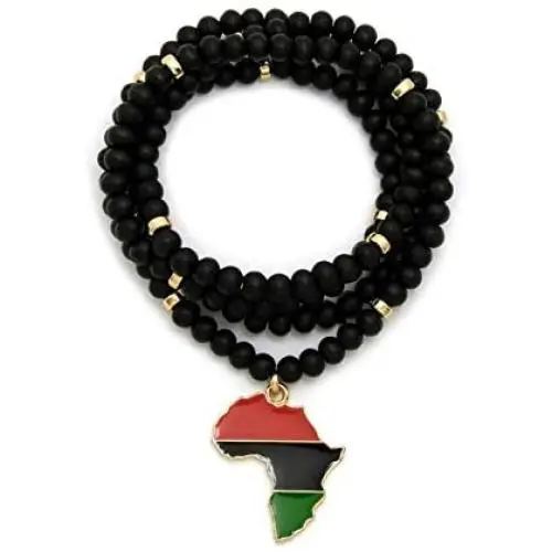 CBC Crown Slanted Pan African Colored Africa Map Continent Pendant on Wooden Bead Necklace CBC Crown Slanted Pan African Colored Africa Map Continent Pendant on Wooden Bead Necklace