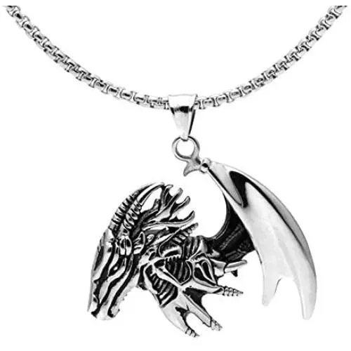 Xusamss Punk Titanium Steel Wing Dragon Pendant Necklace with 24inches Link Chain Xusamss Punk Titanium Steel Wing Dragon Pendant Necklace with 24inches Link Chain